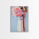 Pink Floral Bouquet, Romantic Flower Painting, Soft Pastel Aesthetic, Framed Canvas Print, Feminine Wall Art, Bedroom Decor, Modern Art