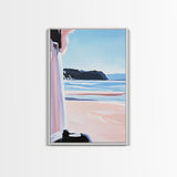 Ocean Horizon, Coastal Landscape, Serene Beach Art, Pastel Tones, Framed Canvas Print, Minimalist Home Decor, Living Room Art