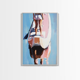 Paddleboarding, Water Sports Art, Ocean Adventure, Summer Beach Vibes, Framed Canvas Print, Coastal Home Decor, Lakehouse Art