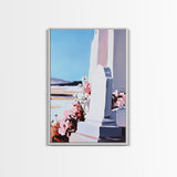 Tombstone, Cemetery, Memorial, Peaceful, Floral, Reflective, Serenity, Minimalist, Emotional, Blue Sky, Pastel, Canvas Print