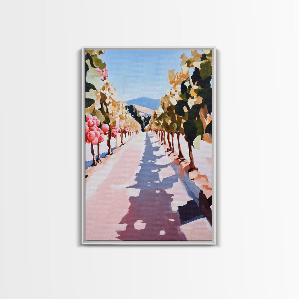 Vineyard Pathway, Wine Country, Rustic Charm, Framed Canvas Print, Tuscan Wall Art, Kitchen Decor, Autumn Landscape, Country Home Art