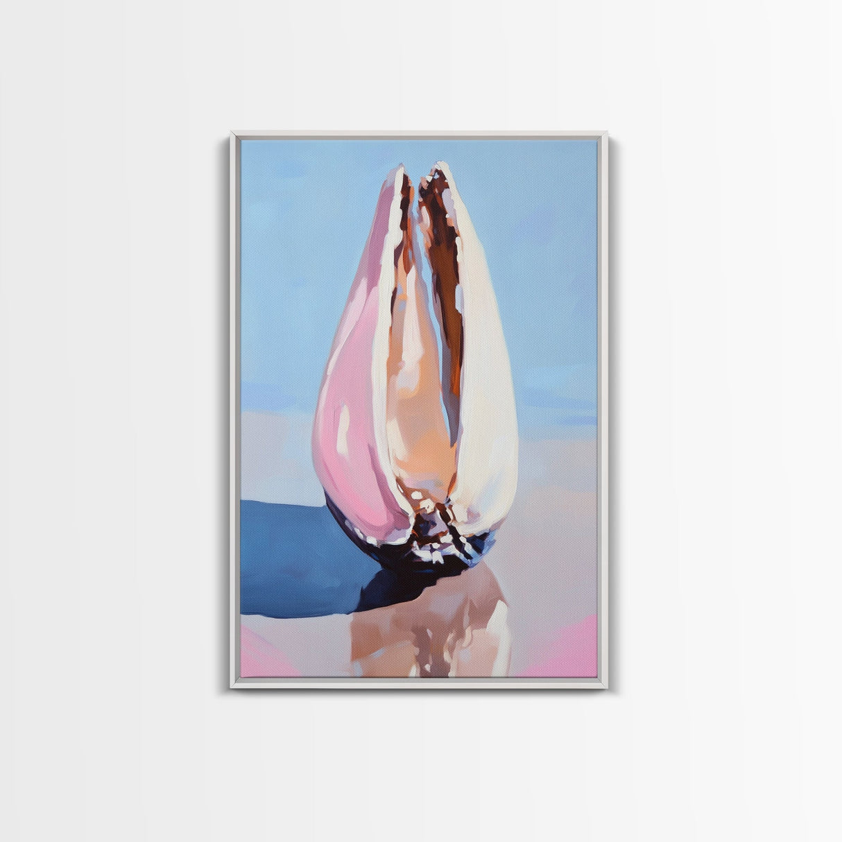 Seashell Still Life, Ocean Treasures, Beach Vibes, Framed Canvas Print, Coastal Wall Art, Minimalist Nautical Decor, Bedroom Artwork