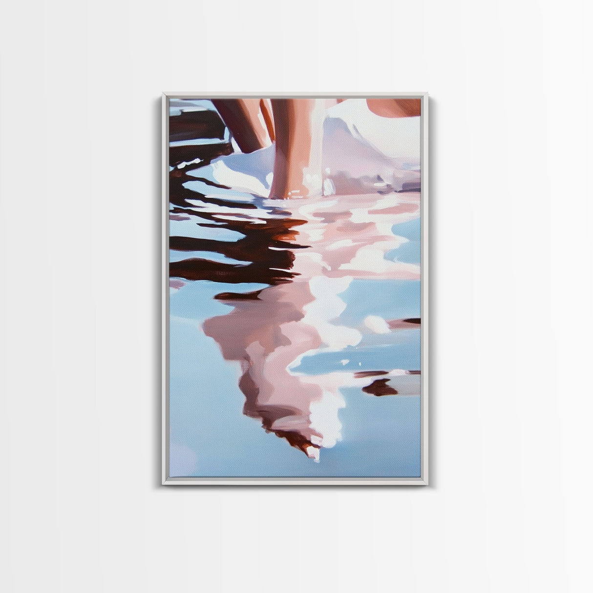 Water Ripples, Abstract Reflection, Fluid Motion Art, Minimalist Blue, Tranquil Decor, Contemporary Wall Art, Framed Canvas Print