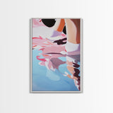 Dreamy Reflections, Surreal Water Art, Blue and Pink Painting, Modern Abstract Decor, Bedroom Wall Art, Framed Canvas Print