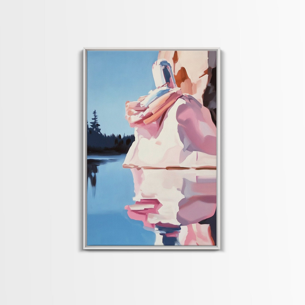 Coastal Escape, Soft Color Landscape, Feminine Art, Minimalist Design, Beach Inspired, Framed Canvas Print, Bedroom Wall Art