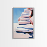 Stairway To Sky, Abstract Architecture, Minimalist Art, Modern Wall Decor, Soft Pastel Tones, Framed Canvas Print, Bedroom
