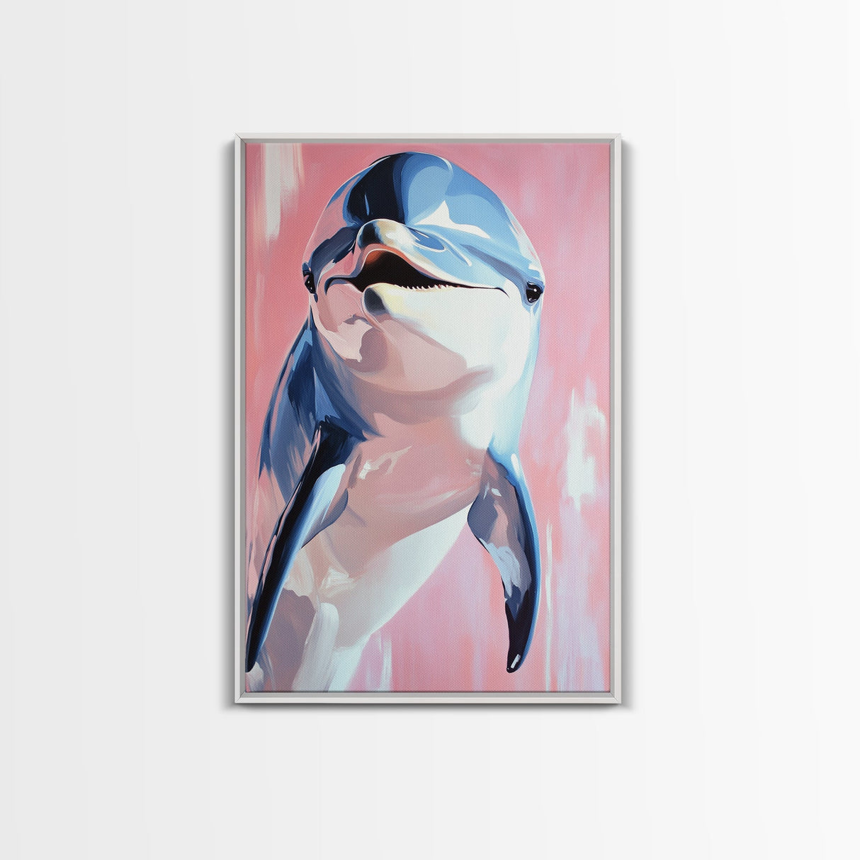 Dolphin Portrait, Ocean Animal Art, Beach House Wall Decor, Coastal Aesthetic, Nautical Art Print, Framed Canvas Print, Pastel Home Decor