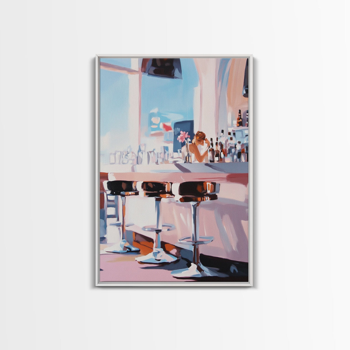 Chic Bar Scene, Modern Art, Cozy Atmosphere, Framed Canvas Print, Minimalist Wall Art, Contemporary Home Decor, Dining Room Artwork