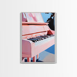 Pink Grand Piano, Elegant Music Art, Artistic Decor, Framed Canvas Print, Minimalist Home Art, Musician Gift, Boho Wall Art