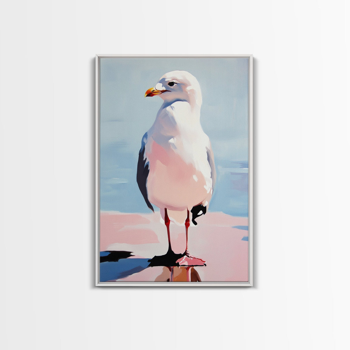 Seagull, Coastal Bird, Minimalist Beach, Modern Wall Art, Framed Canvas Print, Ocean Artwork, Seaside Decor, Living Room Art
