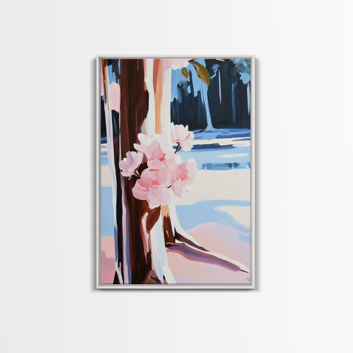 Cherry Blossoms, Winter Trees, Modern Nature Art, Seasonal Wall Art, Framed Canvas Print, Botanical Home Decor, Living Room Artwork