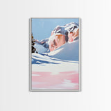 Snowy Mountains, Pink Winter Landscape, Minimalist Christmas Art, Modern Nature Painting, Cozy Lodge Wall Art, Canvas Print