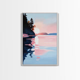 Sunset Reflections, Coastal Wall Art, Framed Canvas Print, Minimalist Landscape, Pastel Beach Decor, Living Room Art, Modern Seascape