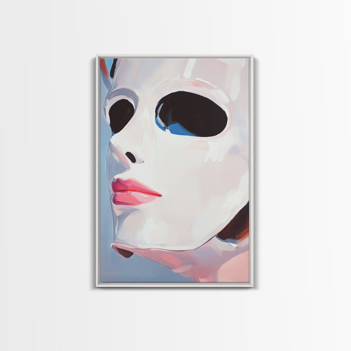 White Mask Portrait, Feminine Art, Minimalist Decor, Abstract Face Painting, Modern Aesthetic, Canvas Print, Framed Canvas Print