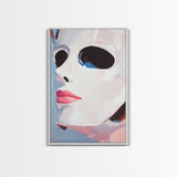 White Mask Portrait, Feminine Art, Minimalist Decor, Abstract Face Painting, Modern Aesthetic, Canvas Print, Framed Canvas Print