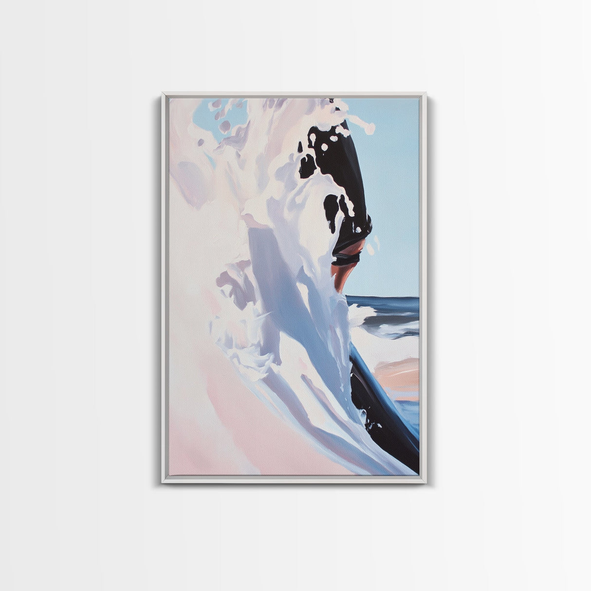 Surf, Ocean Wave, Coastal Art, Framed Canvas Print, Abstract Beach Painting, Blue and White Art, Minimalist Seascape, Bedroom Wall Art
