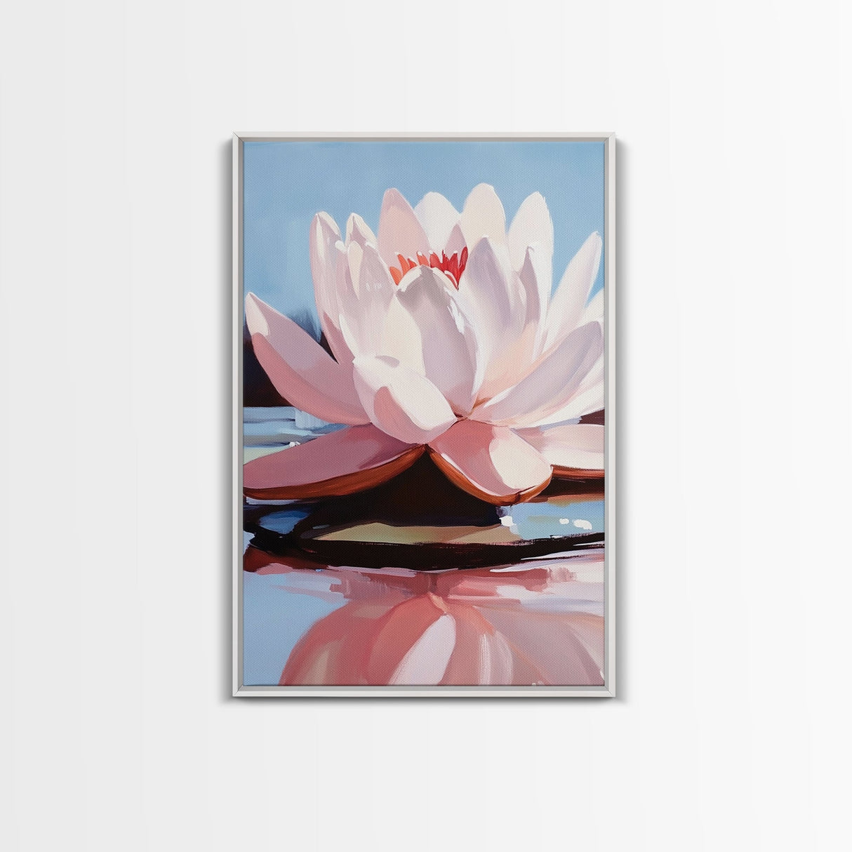 Lotus, Water Lily, Tranquil Nature Art, Framed Canvas Print, Zen Floral Wall Decor, Soft Pastel Painting, Botanical Art, Spa Wall Art