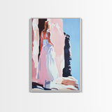 Woman, White Dress, Desert, Framed Canvas Print, Feminine Wall Art, Boho Aesthetic, Wanderlust Decor, Bedroom Wall Art, Travel Art