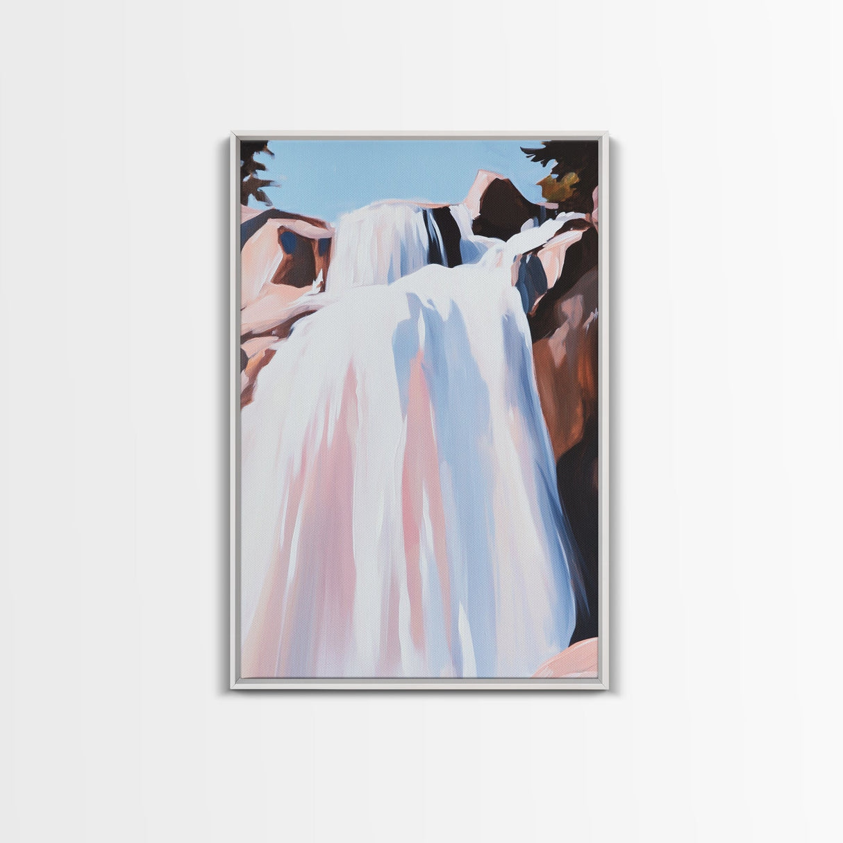 Waterfall, Rocks, Nature, Landscape, Framed Canvas Print, Serene Wall Art, Minimalist Decor, Zen Aesthetic, Meditation Art, Living Room