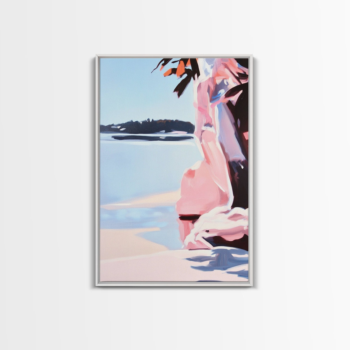 Sunset Glow, Nature Wall Art, Beach Scene, Serene Painting, Warm Pastel Colors, Framed Canvas Print, Bedroom Wall Decor, Gift
