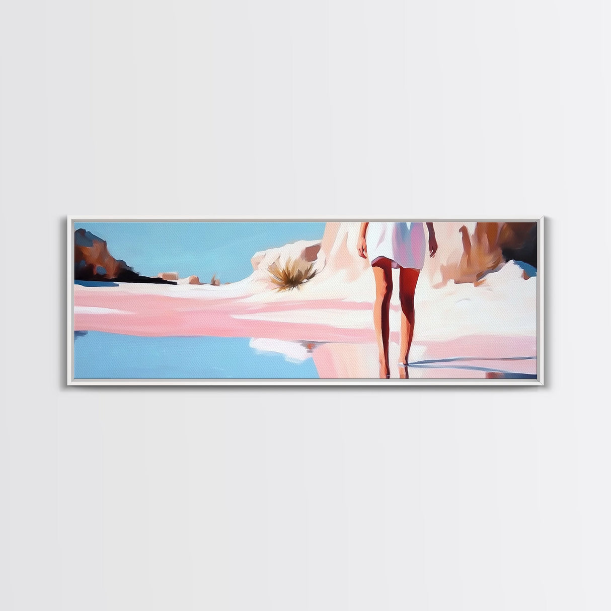 Desert Mirage, Ethereal Landscape, Sunlit Horizon, Framed Canvas Print, Pastel Canyon Scene, Boho Wall Decor, Minimalist Western Art