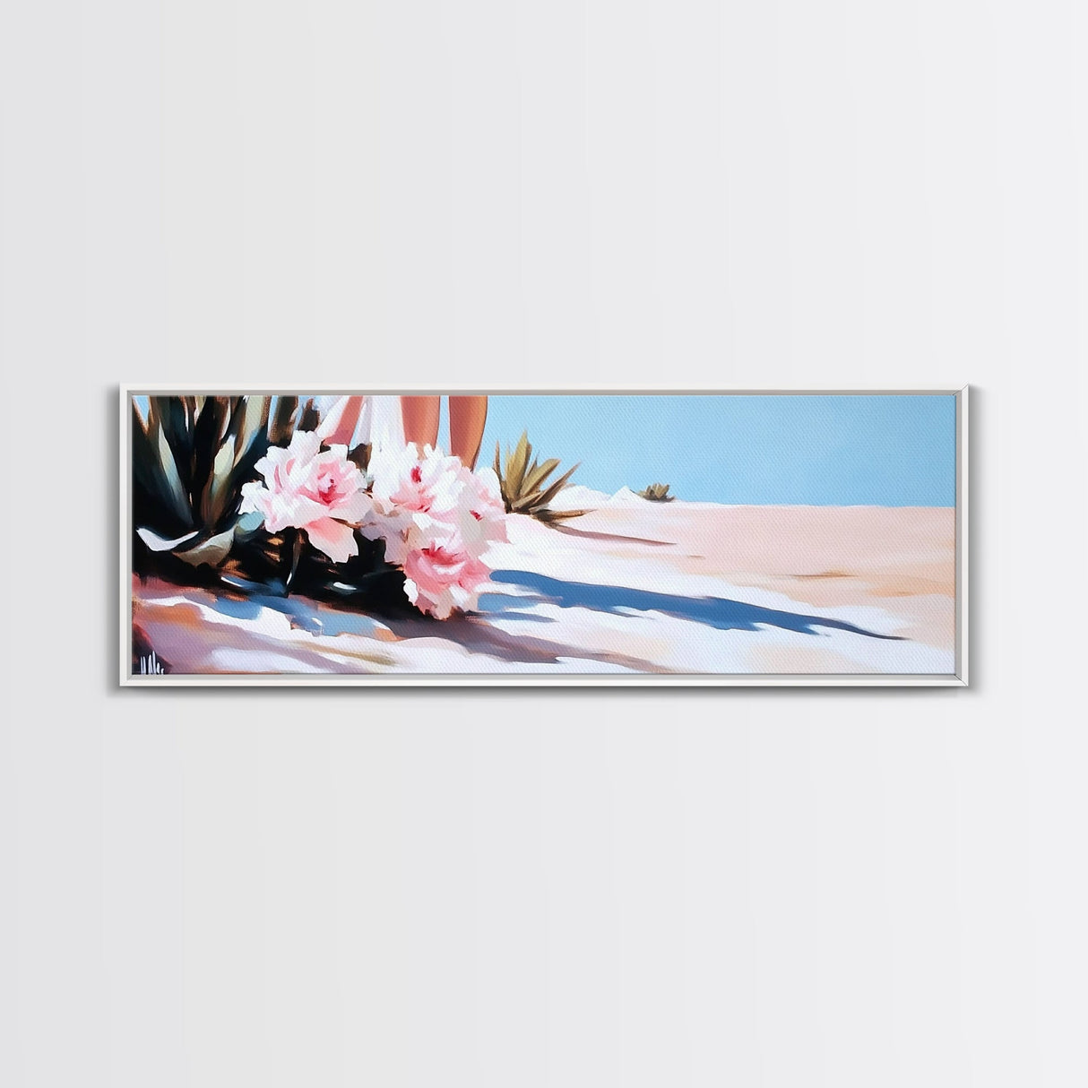 Pink Flowers, Framed Canvas Print, Floral Wall Art, Desert Artwork, Boho Aesthetic, Modern Home Decor, Bedroom Art, Nature Painting