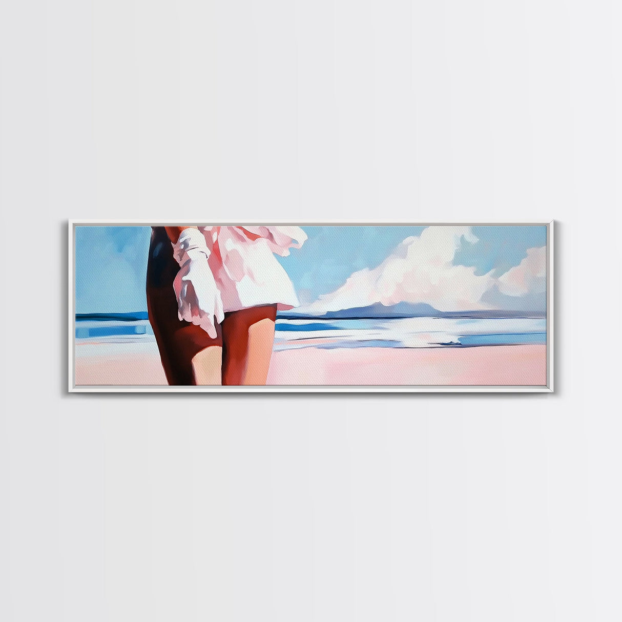 Ocean Breeze, White Dress, Canvas Print, Beach Wall Art, Minimalist Art, Relaxing Home Decor, Blue Sky Painting, Modern Wall Art