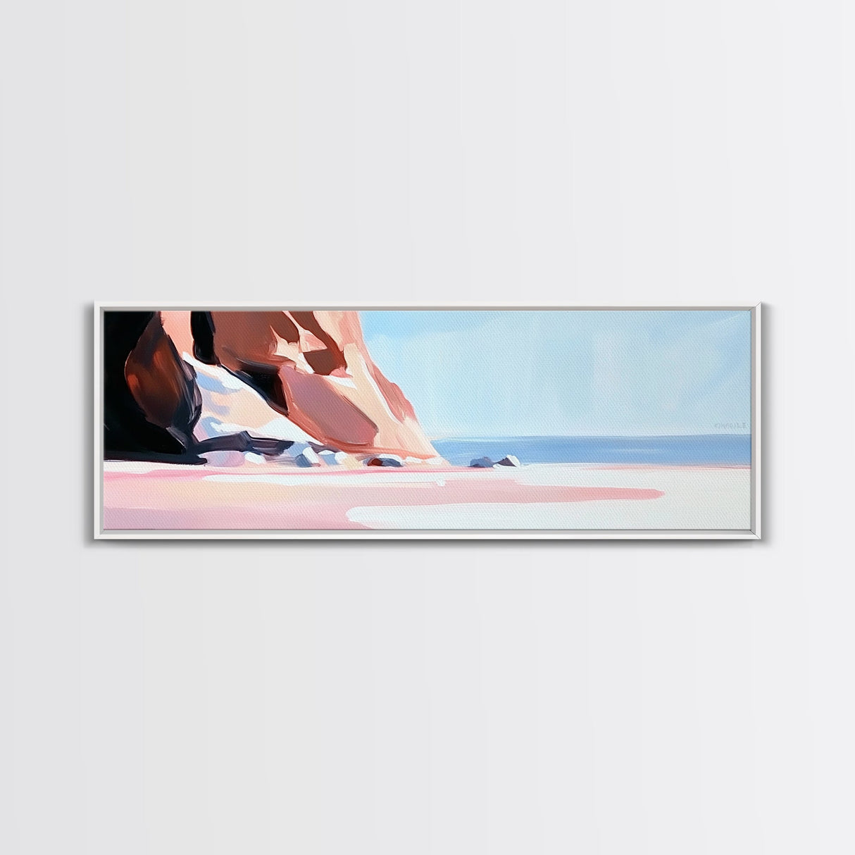 Cliffside View, Blue Sea, Framed Canvas Print, Coastal Landscape, Minimalist Art, Nature Wall Art, Boho Home Decor, Summer Aesthetic