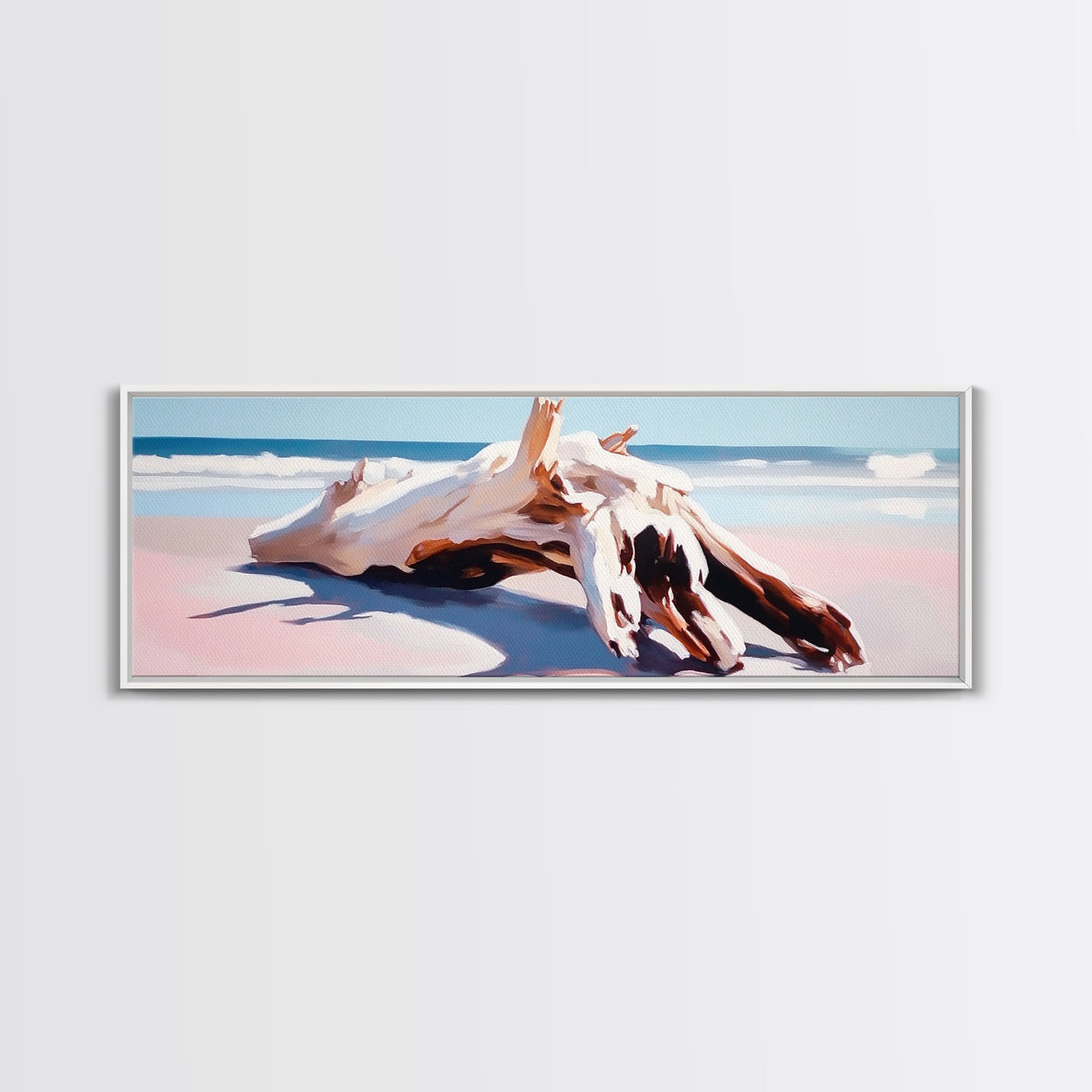 Driftwood, Ocean Waves, Canvas Print, Coastal Wall Art, Beach House Decor, Minimalist Seascape, Natural Tones, Boho Home Aesthetic