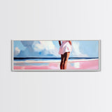 Woman by Ocean, Beach Reflection, Serenity Art, Framed Canvas Print, Modern Coastal Decor, Minimalist Wall Art, Bedroom Artwork