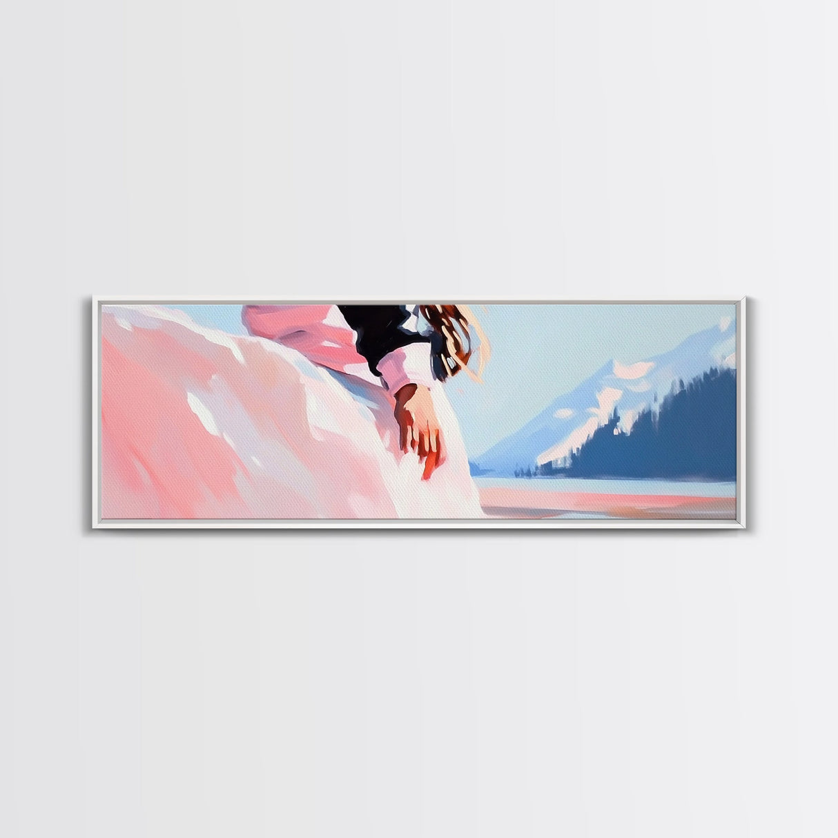 Pink Dress, Mountains, Canvas Print, Romantic Wall Art, Minimalist Painting, Bedroom Decor, Feminine Art, Modern Home Aesthetic