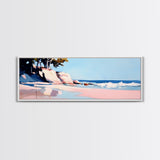 Cliffs, Waves, Pink Sand, Framed Canvas Print, Seascape Wall Art, Coastal Home Decor, Ocean Scene, Pastel Aesthetic, Relaxing Landscape