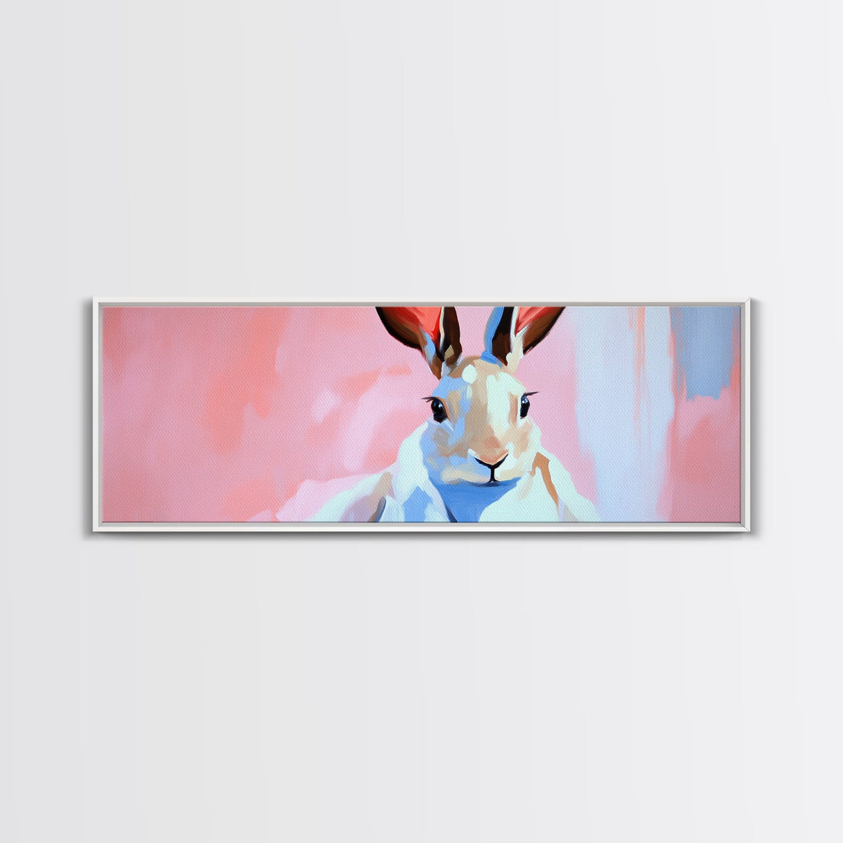 Bunny Portrait, Cute Animal Art, Soft Pastel Aesthetic, Whimsical Home Decor, Nursery Design, Easter Wall Decor, Framed Canvas Print