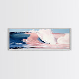 Ocean Waves, Pink and Blue, Coastal Wall Art, Minimalist Beach Print, Modern Home Decor, Surfer Vibes, Canvas Print, Serene Seascape