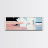 Crashing Waves, Pink and Blue, Coastal Art, Modern Wall Decor, Beach House Aesthetic, Minimalist Surf Art, Canvas Print, Serene Seascape