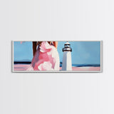 Lighthouse, Coastal, Dreamy, Framed Canvas Print, Nautical Wall Art, Summer Vibes, Living Room Art, Pastel Home Decor, Minimalist Style