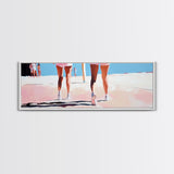 Walking On Sand, Beach Art, Summer Aesthetic, Coastal Canvas Print, Living Room Wall Art, Minimalist Art, Pastel Home Decor
