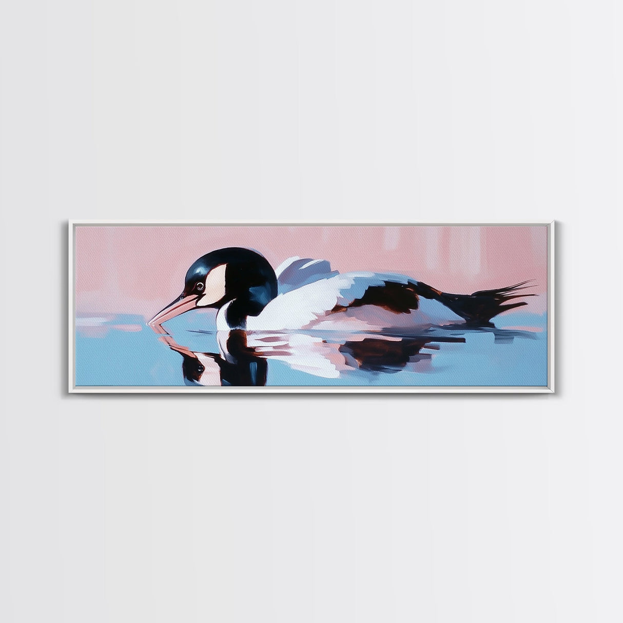 Water Bird, serene wildlife art, nature-inspired home decor, modern minimalist print, framed canvas print, coastal bird artwork