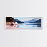 Mountain Lake, Nature Wall Art, Office Decor, Framed Canvas Print, Tranquil Landscape, Minimalist Artwork, Neutral Home Aesthetic