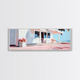 Coastal Café, Beachfront House, Ocean Breeze, Minimalist Canvas Print, Living Room Wall Art, Nautical Home Decor, Modern Coastal Art