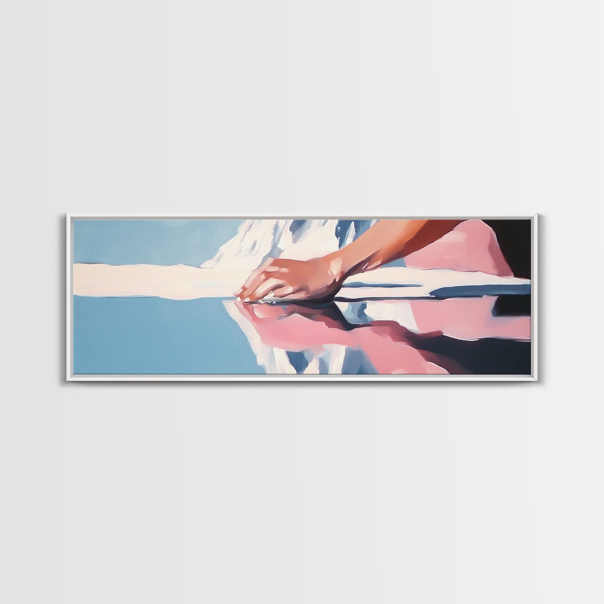 Pink Shores, Modern Landscape, Water Reflection, Soft Tones, Canvas Print, Minimalist Art, Hallway Decor, Tranquil Lake Scene