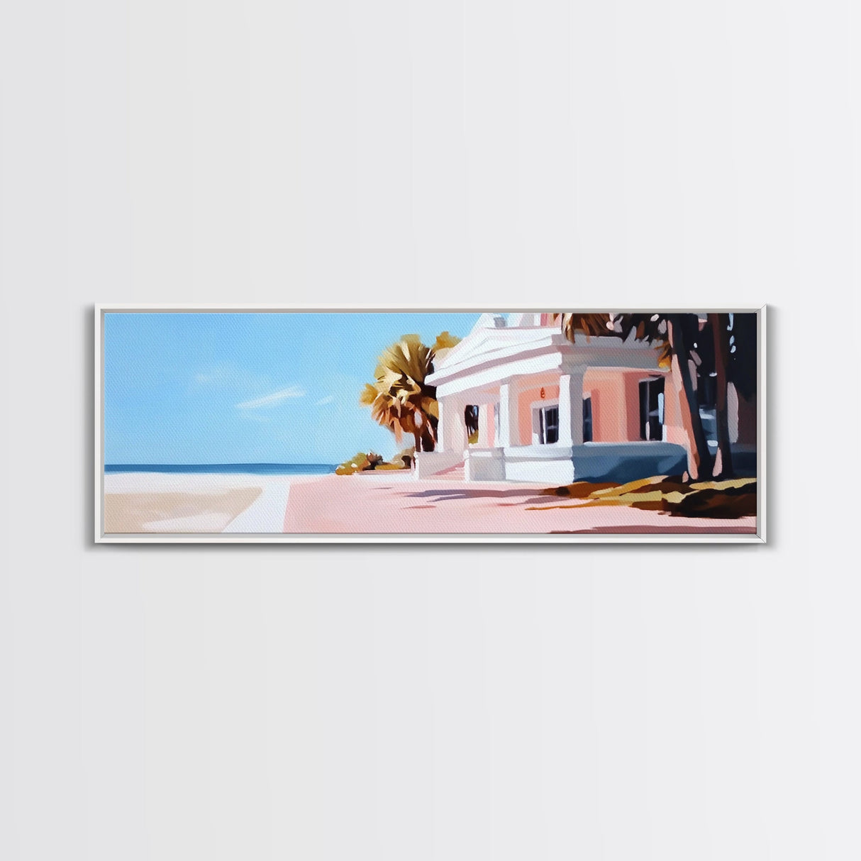 Beach House, Coastal Art, Modern Seascape, Framed Canvas Print, Living Room Wall Art, Pastel Ocean, Minimalist Decor, Nautical Home