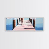 Walking on Dock, Waterfront Scene, Coastal Style, Framed Canvas Print, Minimalist Wall Art, Nautical Decor, Light and Airy Art