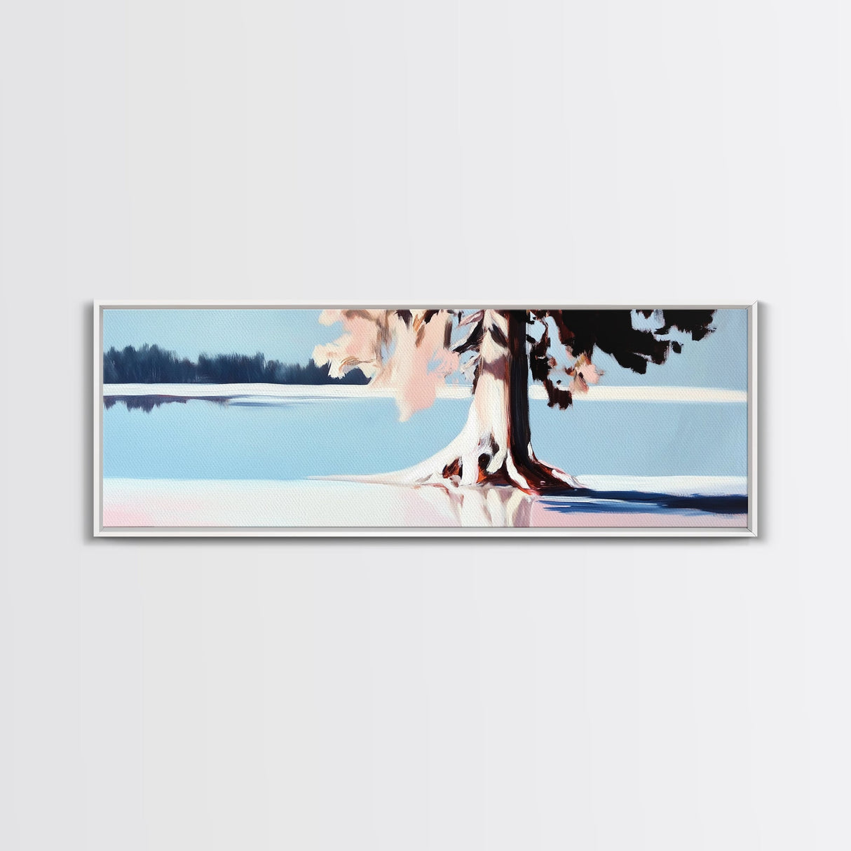 Serene Lake, Tree Reflection, Minimalist Landscape, Canvas Print, Nature Inspired Wall Art, Tranquil Home Decor, Soft Pastel Tones