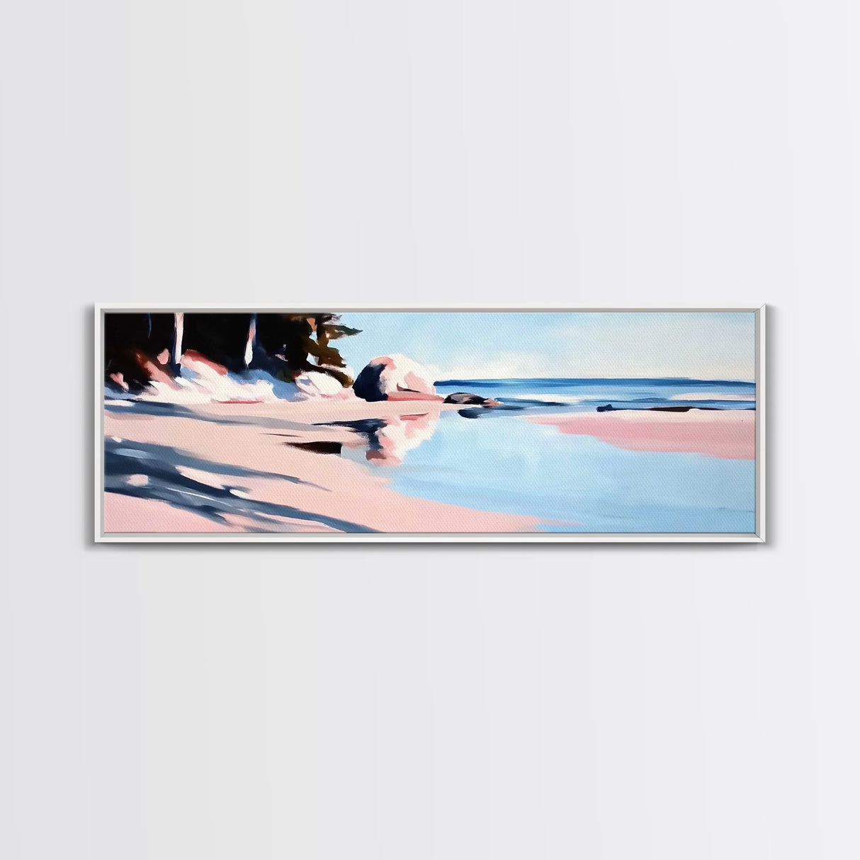Coastal Serenity, Beach Reflection, Nautical Art, Framed Canvas Print, Ocean Inspired Wall Decor, Relaxing Seaside Aesthetic