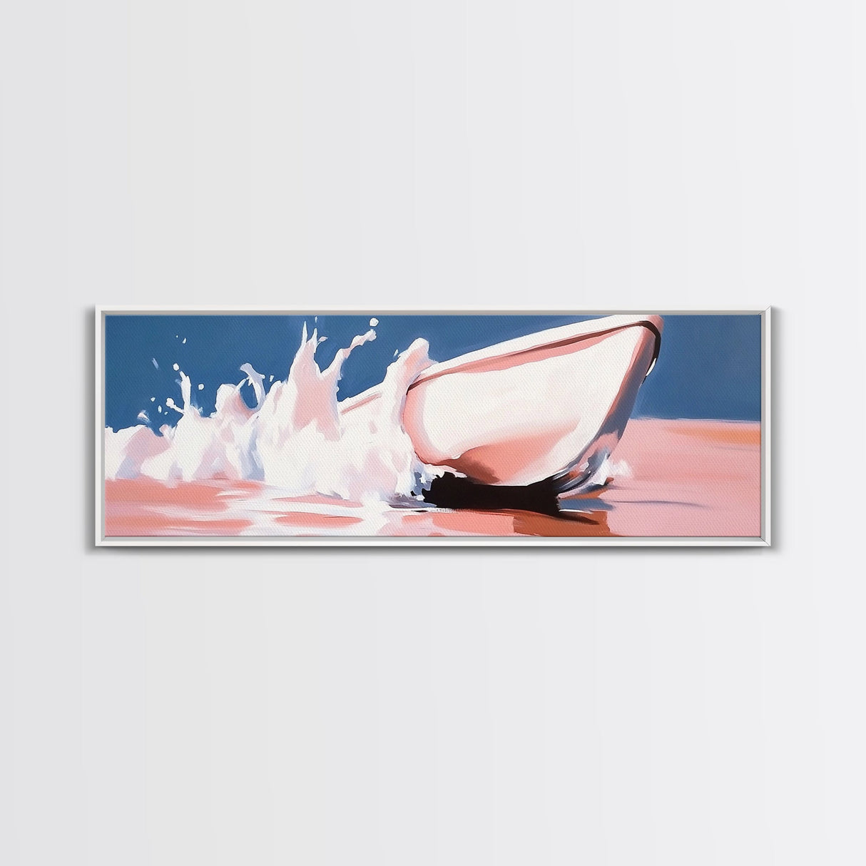 Boat Splash, Ocean Motion, Nautical Art, Framed Canvas Print, Coastal Wall Decor, Relaxing Beach Scene, Minimalist Seascape