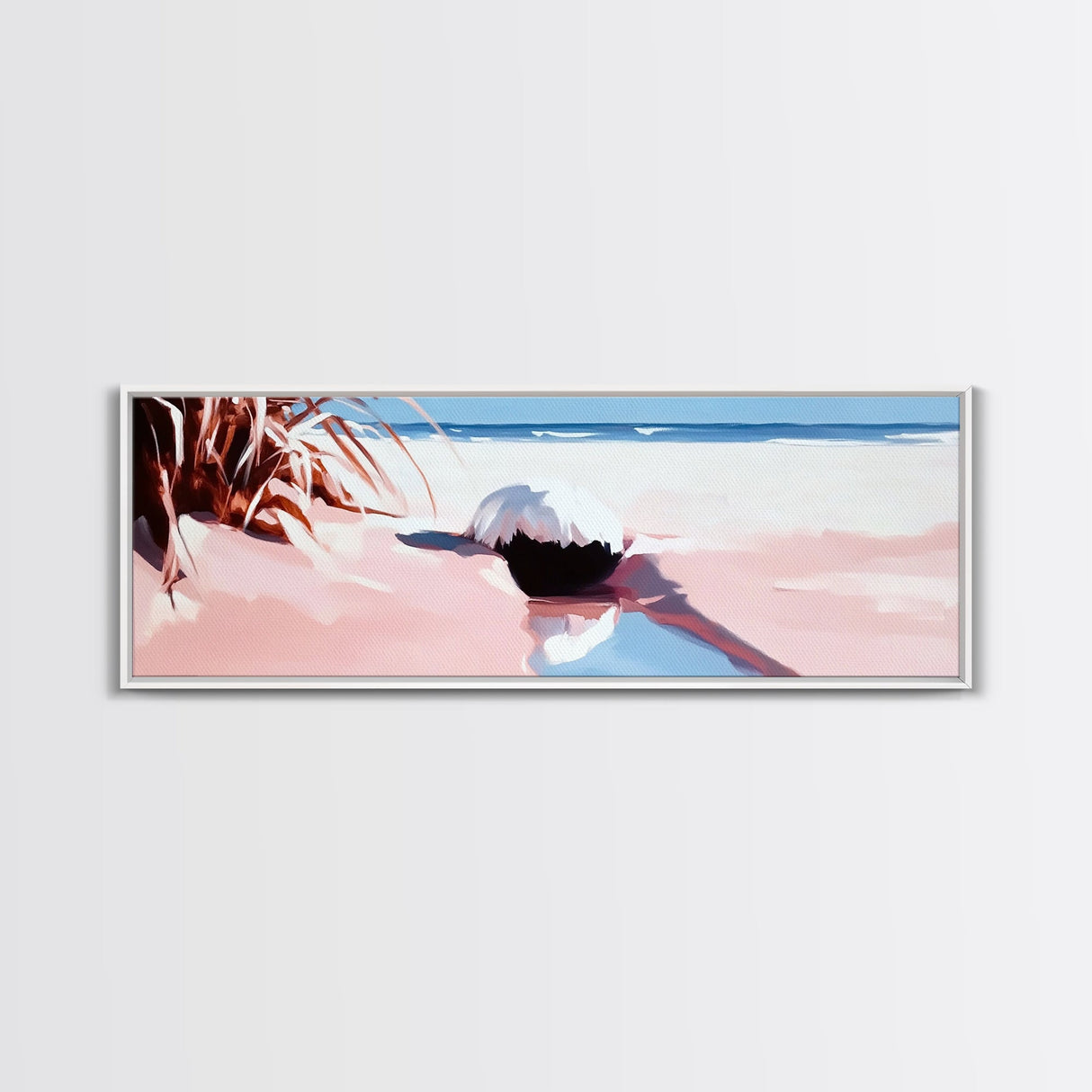 Romantic Beach Scene, Coastal Wall Art, Sunset Ocean Painting, Pastel Beach Framed Canvas Print, Living Room or Office Art