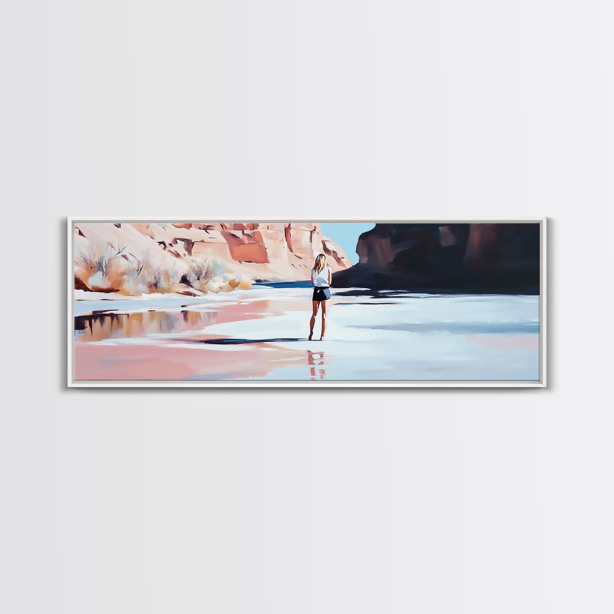 Desert River Scene, Canyon Artwork, Earthy Tones, Southwest Landscape, Minimalist Home Decor, Living Room Print, Canvas Print