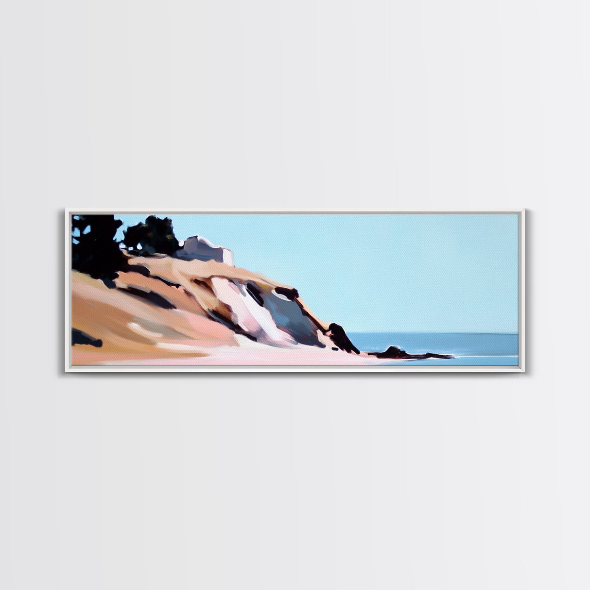 Coastal Cliff, Beach Landscape, Ocean View, Tranquil Seaside, Framed Canvas Print, Living Room Wall Art, Nautical Home Decor