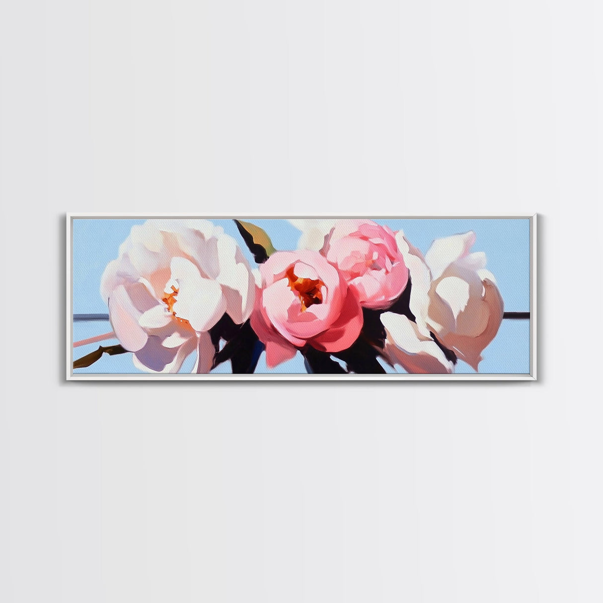 Floral Peonies, Botanical Art, Pastel Flower Painting, Romantic Wall Decor, Minimalist Nature Print, Bedroom Art, Framed Canvas Print